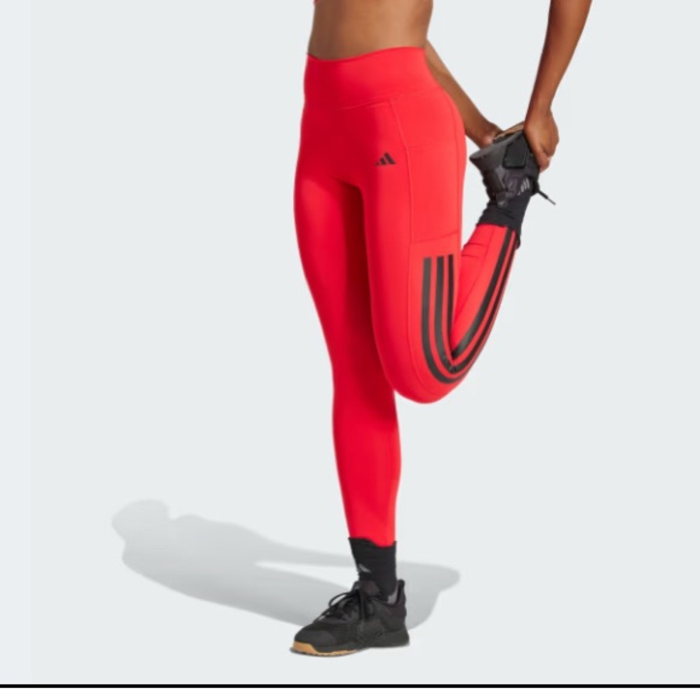 Adidas Vibrant Red Leggings with Black Accents
